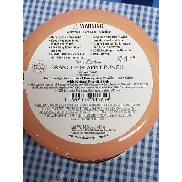 BBW Orange Pineapple Punch Shiny Orange Jar Large 3 Wick Candle Home Fragrance - Picture 2 of 2